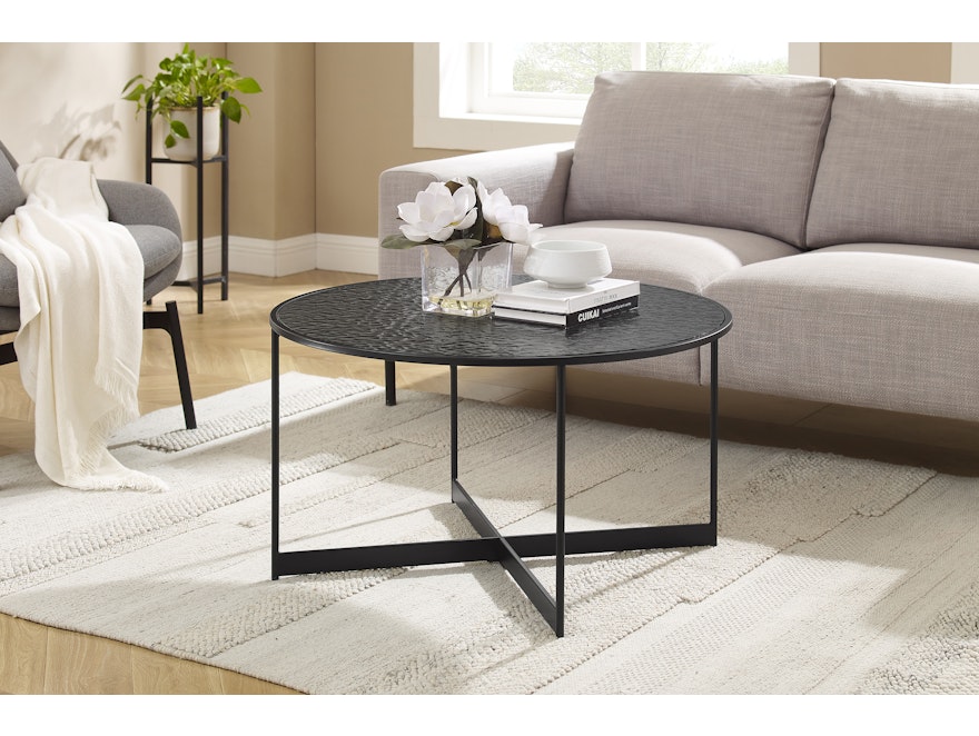 SalesFever® Couchtisch Ø 80 cm mit Glasplatte in Strukturoptik Schwarz VANTA 366912 - 2