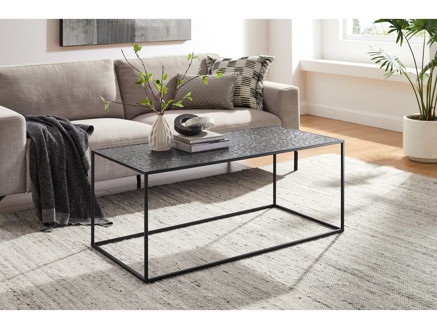 SalesFever® Couchtisch 110x55 cm mit Glasplatte in Strukturoptik Schwarz OBSIDIAN 366929 - 3