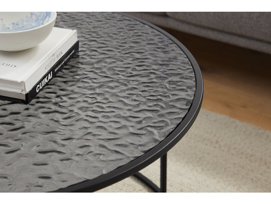 SalesFever® Couchtisch Ø 80 cm mit Glasplatte in Strukturoptik Schwarz VELAR 366936 - 7