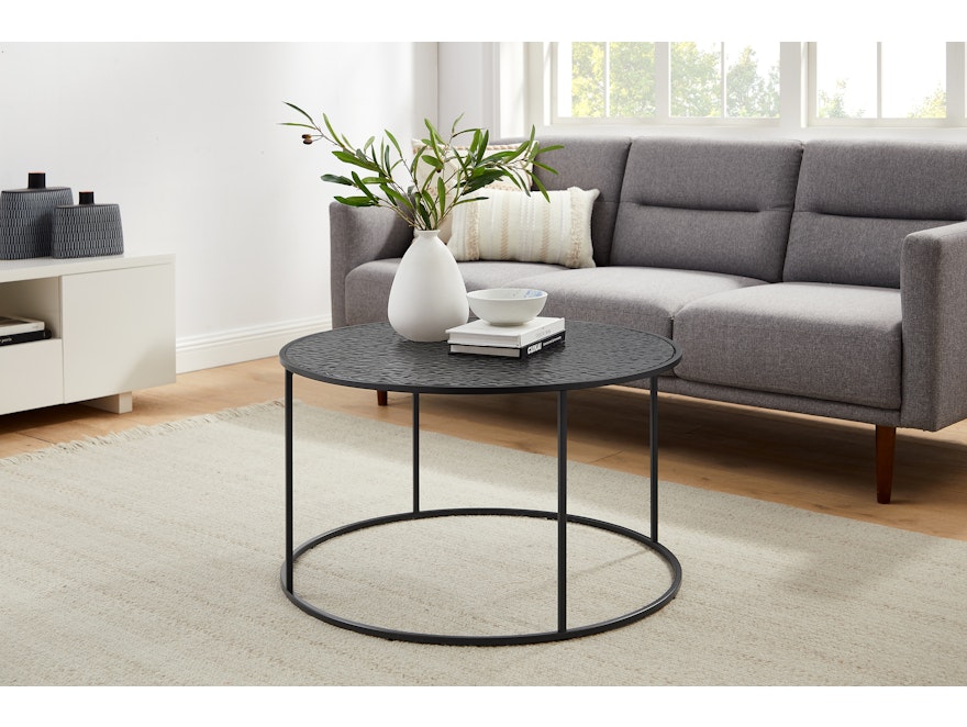 SalesFever® Couchtisch Ø 80 cm mit Glasplatte in Strukturoptik Schwarz VELAR 366936 - 3