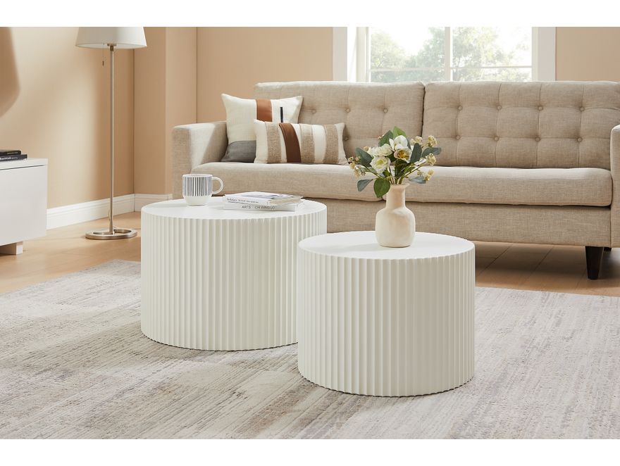 SalesFever® Couchtisch 2er Set mit Rillenstruktur matt lackiert in Weiß SKARA II 367100 - 1
