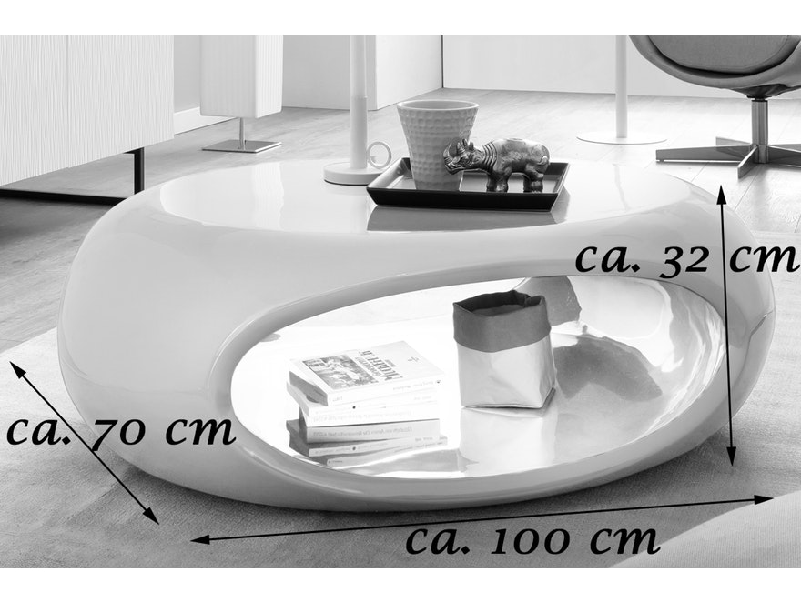 SalesFever® Couchtisch weiß hochglanz oval 100 cm mit Ablage UFO 1330 - 4